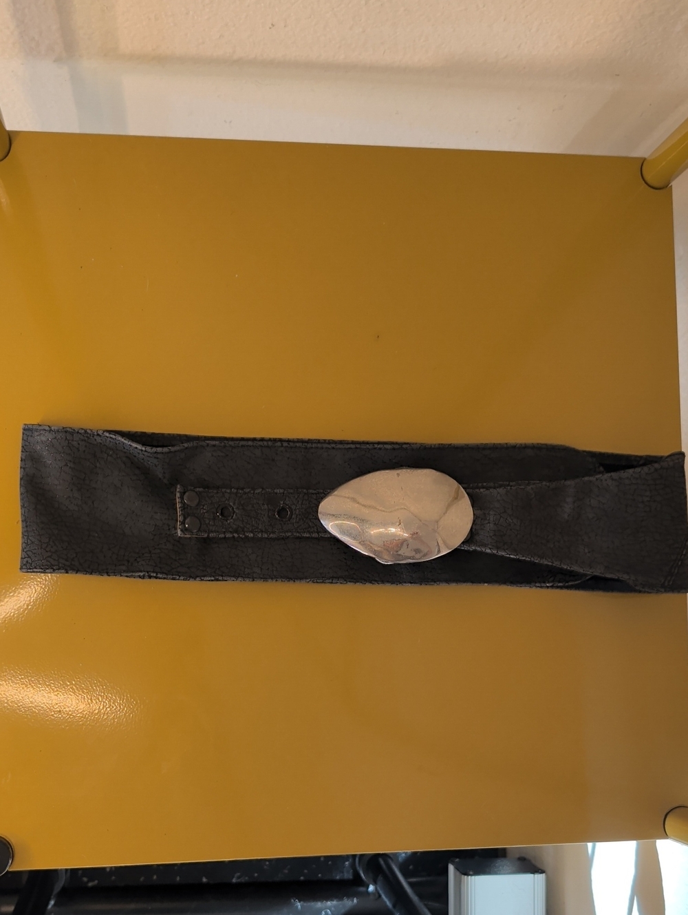 Women's Black Leather Belt with Sculpted Silver Buckle